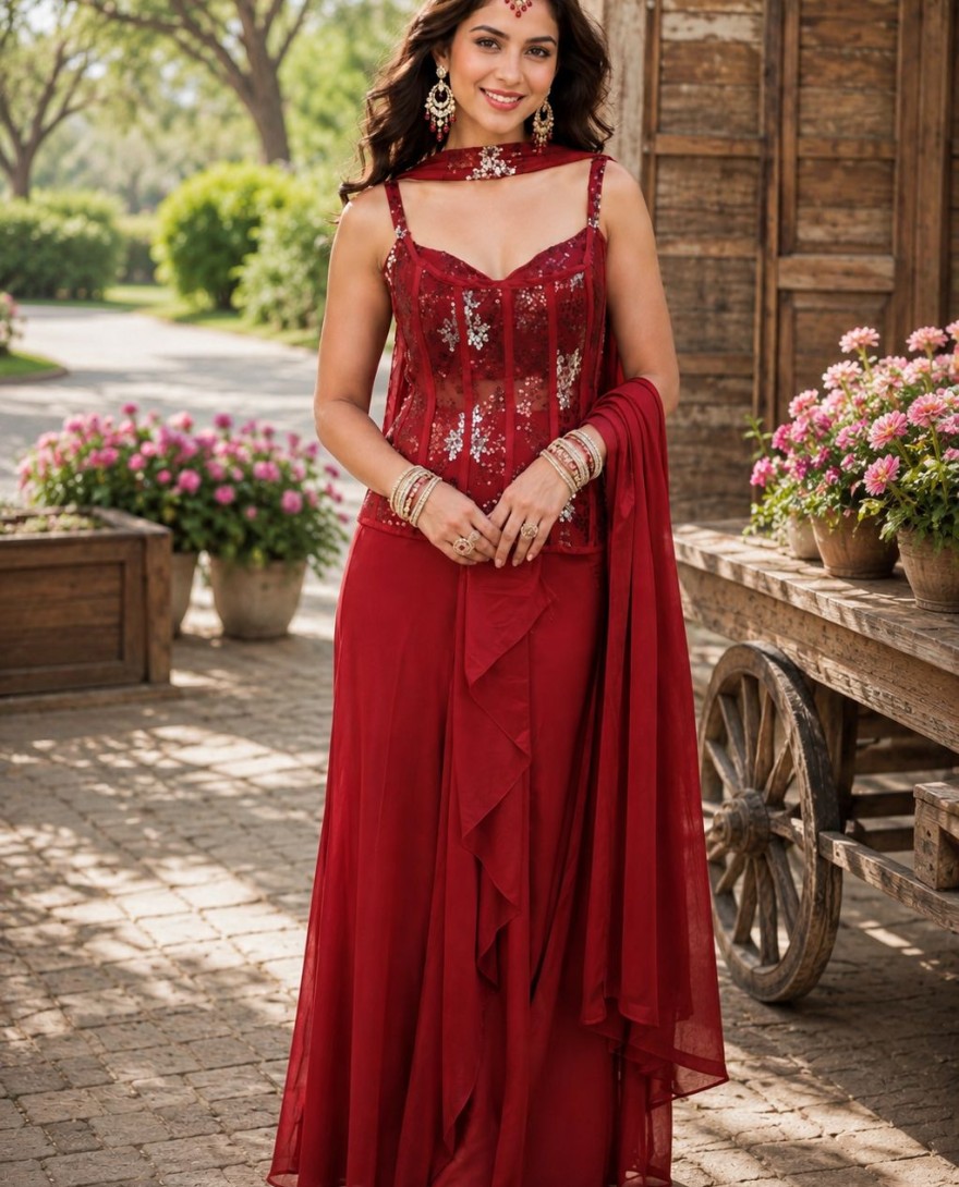66815 - Graceful Embroidered Readymade Indo-Western
